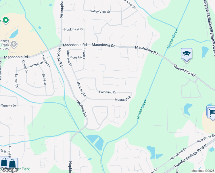 map of restaurants, bars, coffee shops, grocery stores, and more near 3308 Caley Mill Drive in Powder Springs