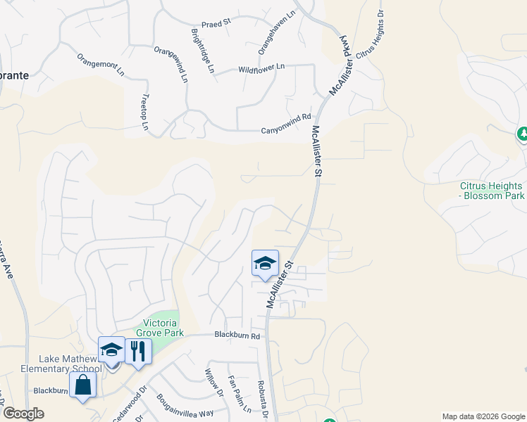 map of restaurants, bars, coffee shops, grocery stores, and more near 17096 Grove Drive in Riverside