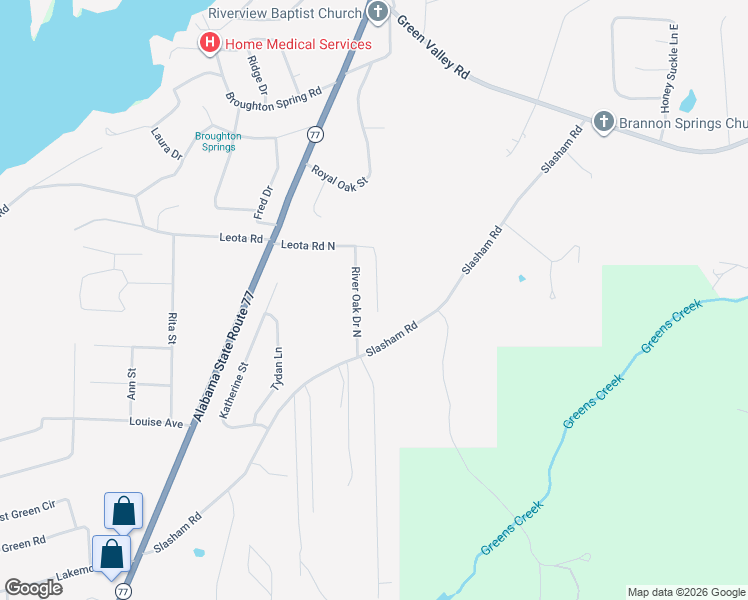 map of restaurants, bars, coffee shops, grocery stores, and more near 5630 River Oak Drive in Gadsden