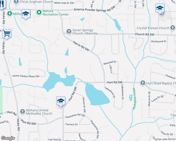 map of restaurants, bars, coffee shops, grocery stores, and more near 3435 Alexander Place Southwest in Smyrna