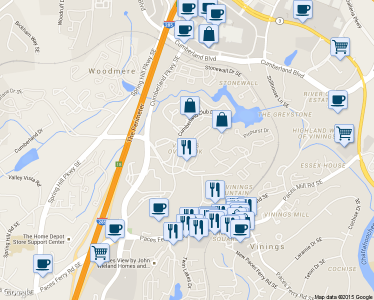 map of restaurants, bars, coffee shops, grocery stores, and more near Loftview Square in Atlanta