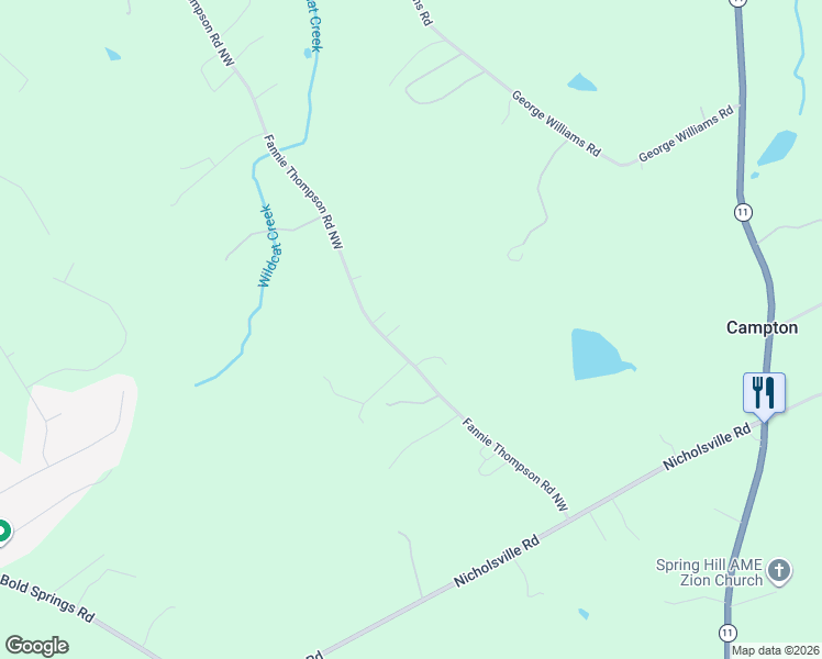 map of restaurants, bars, coffee shops, grocery stores, and more near 3126 Fannie Thompson Road Northwest in Monroe