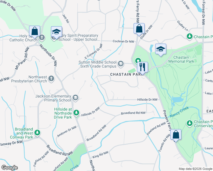 map of restaurants, bars, coffee shops, grocery stores, and more near 454 Blanton Rd NW in Atlanta