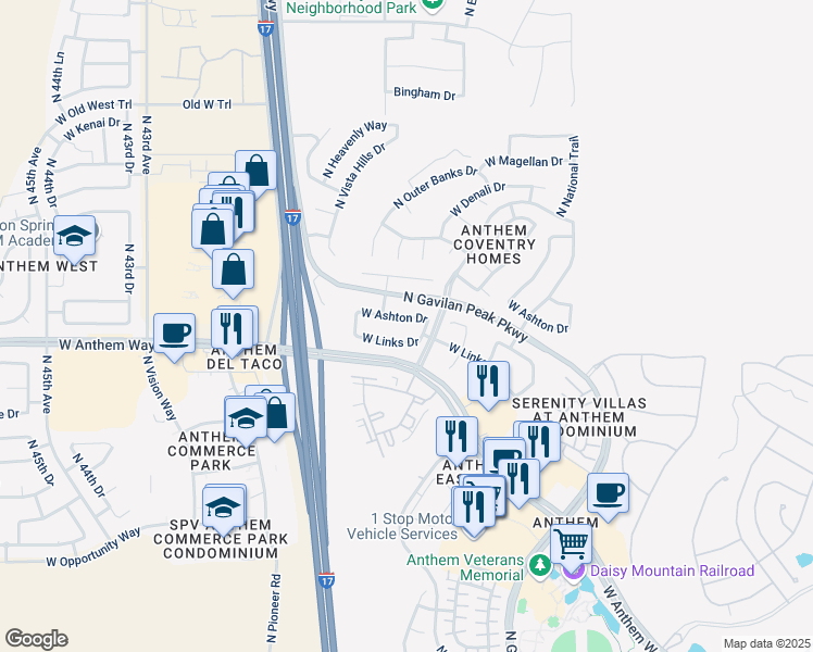 map of restaurants, bars, coffee shops, grocery stores, and more near 3816 West Links Drive in New River