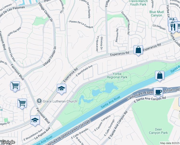 map of restaurants, bars, coffee shops, grocery stores, and more near 1224 East Woodsboro Avenue in Anaheim