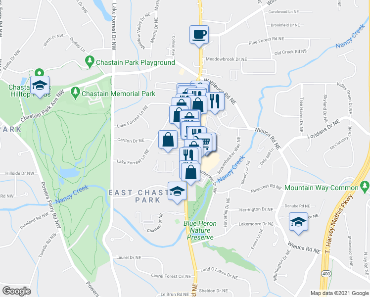 map of restaurants, bars, coffee shops, grocery stores, and more near 4280 Roswell Road in Atlanta