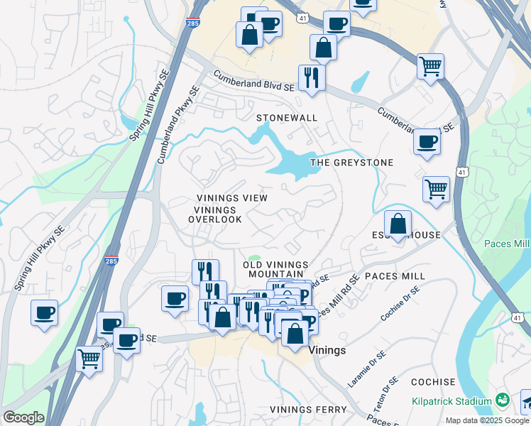 map of restaurants, bars, coffee shops, grocery stores, and more near 1071 Woodbridge Hollow Northeast in Atlanta
