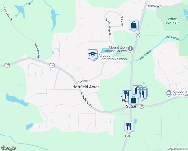 map of restaurants, bars, coffee shops, grocery stores, and more near 492 Hart Road in Dallas
