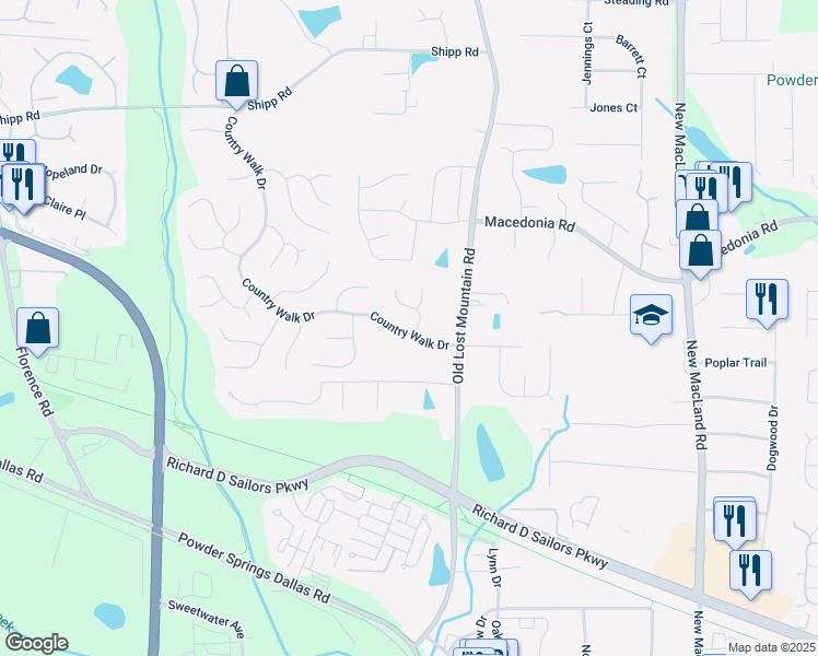 map of restaurants, bars, coffee shops, grocery stores, and more near 3285 Country Walk Dr in Powder Springs