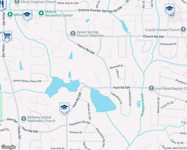map of restaurants, bars, coffee shops, grocery stores, and more near 3435 Alexander Place Southwest in Smyrna