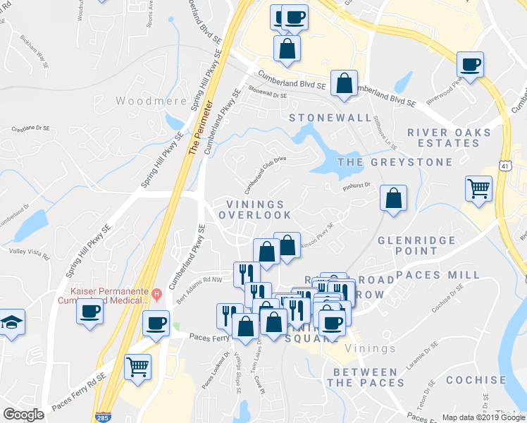 map of restaurants, bars, coffee shops, grocery stores, and more near 2800 Loftview Square in Atlanta