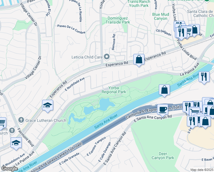 map of restaurants, bars, coffee shops, grocery stores, and more near 7842 East Woodsboro Avenue in Anaheim