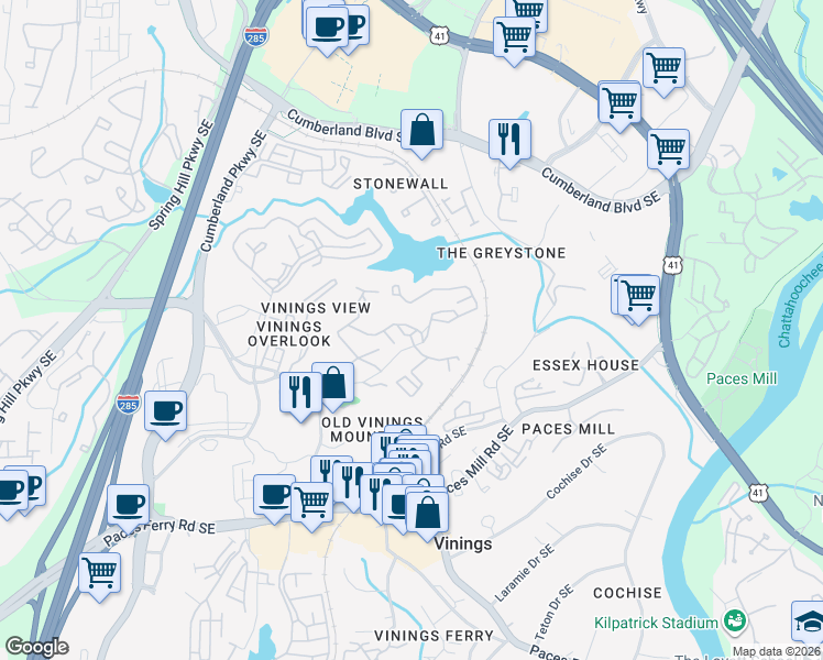 map of restaurants, bars, coffee shops, grocery stores, and more near 1237 Woodridge Drive in Atlanta