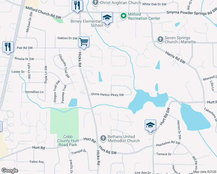 map of restaurants, bars, coffee shops, grocery stores, and more near 746 Stone Harbor Parkway Southwest in Marietta