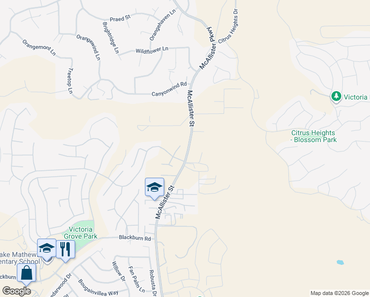 map of restaurants, bars, coffee shops, grocery stores, and more near 17068 Mountain Crest Court in Riverside