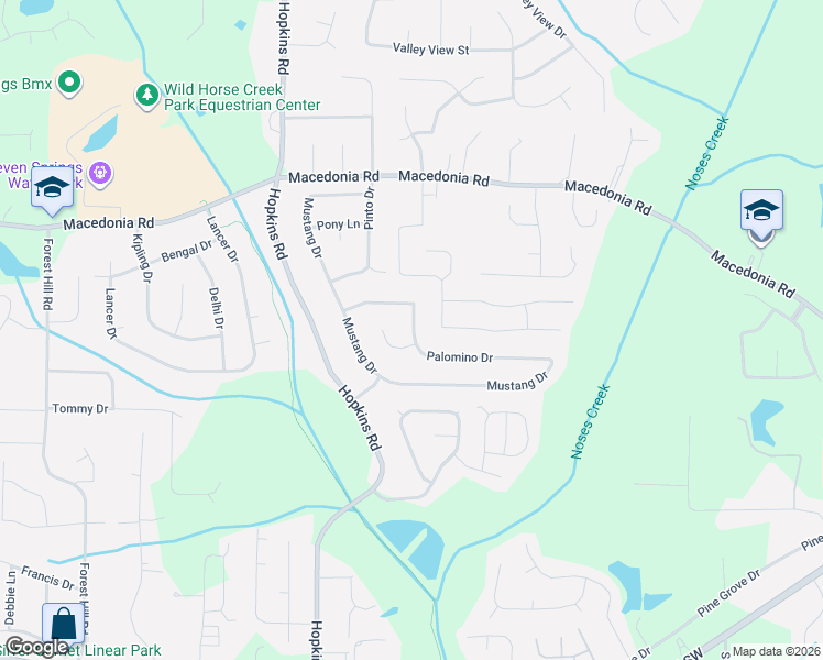 map of restaurants, bars, coffee shops, grocery stores, and more near 3440 Stallion Court in Powder Springs