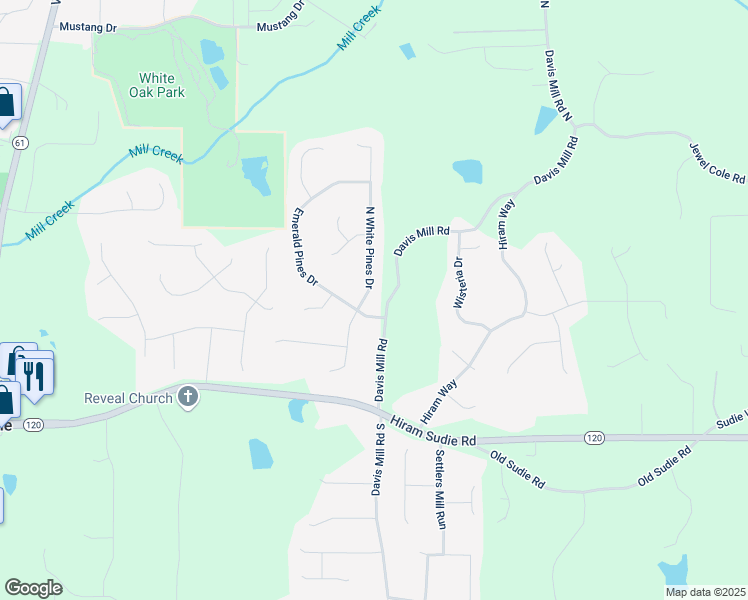 map of restaurants, bars, coffee shops, grocery stores, and more near 405 White Pines Drive in Dallas