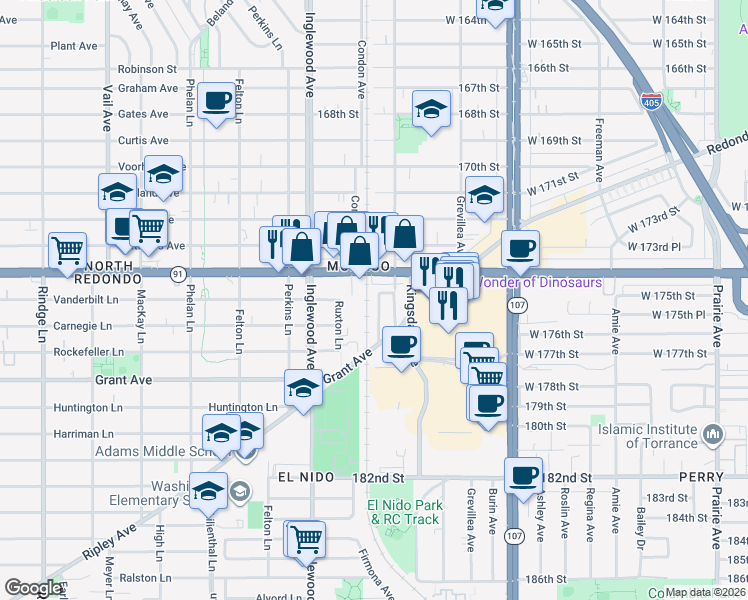 map of restaurants, bars, coffee shops, grocery stores, and more near 1929 Condon Avenue in Redondo Beach