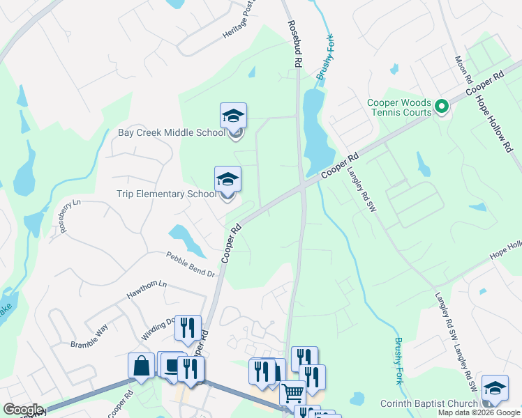 map of restaurants, bars, coffee shops, grocery stores, and more near 816 Cooper Road in Grayson