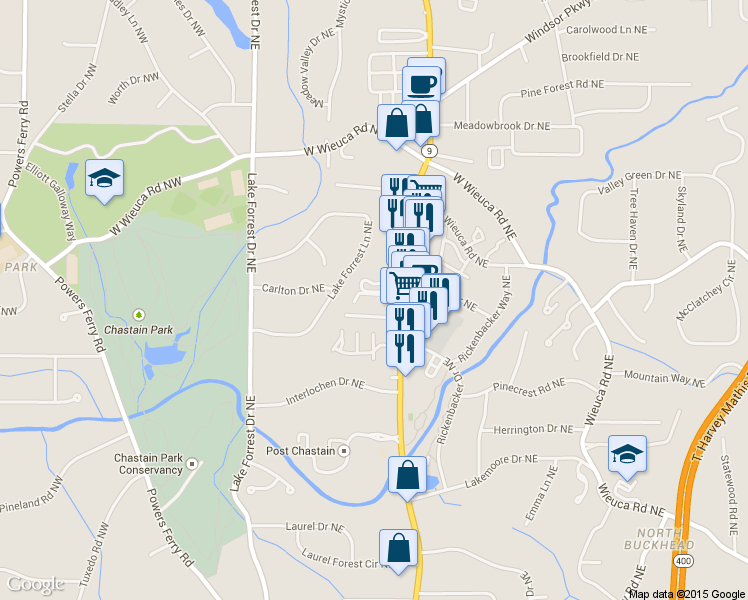 map of restaurants, bars, coffee shops, grocery stores, and more near 4266 Roswell Road Northeast in Atlanta