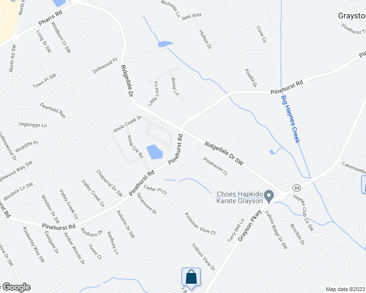 map of restaurants, bars, coffee shops, grocery stores, and more near 1700 Pinehurst Road in Snellville