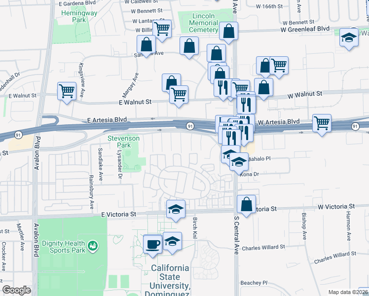 map of restaurants, bars, coffee shops, grocery stores, and more near 17524 Sagebrush Way in Carson
