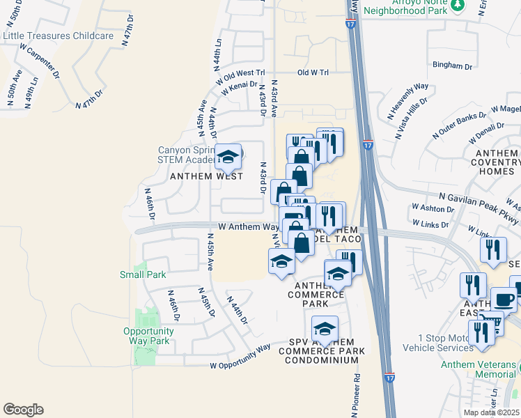 map of restaurants, bars, coffee shops, grocery stores, and more near 4321 West Heyerdahl Drive in Phoenix