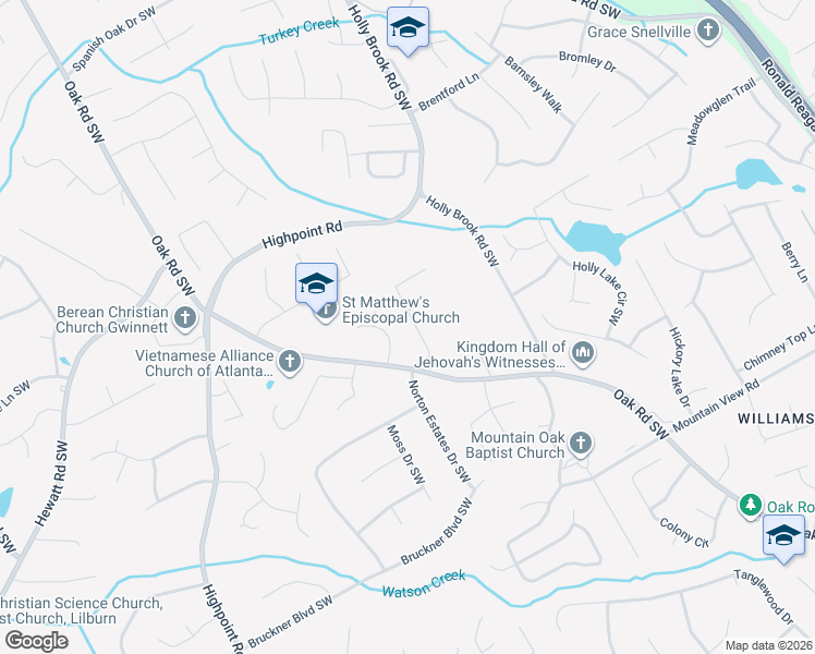 map of restaurants, bars, coffee shops, grocery stores, and more near 1575 Meadow Oak Drive in Snellville