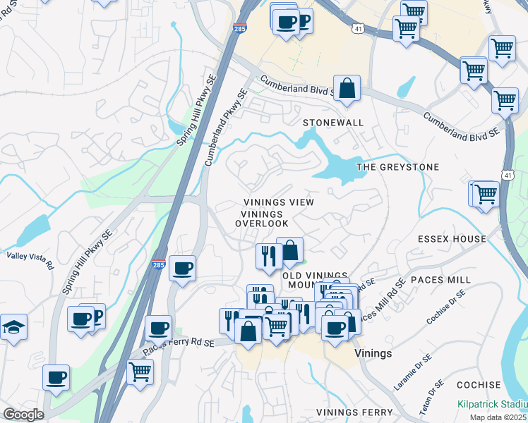 map of restaurants, bars, coffee shops, grocery stores, and more near 2794 Loftview Square in Atlanta