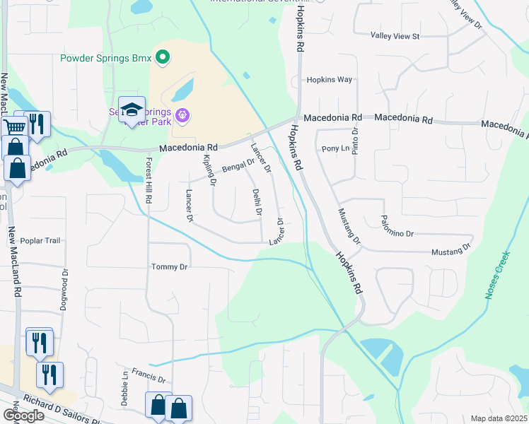 map of restaurants, bars, coffee shops, grocery stores, and more near 3193 Delhi Drive in Powder Springs