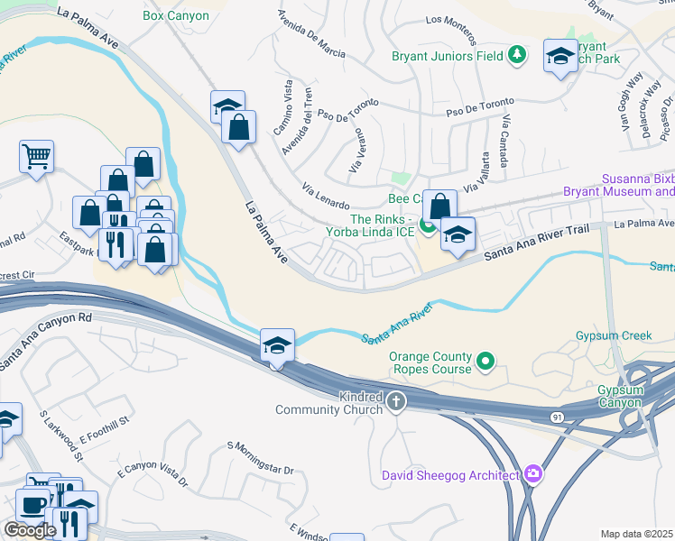 map of restaurants, bars, coffee shops, grocery stores, and more near 6040 Vermont Court in Yorba Linda
