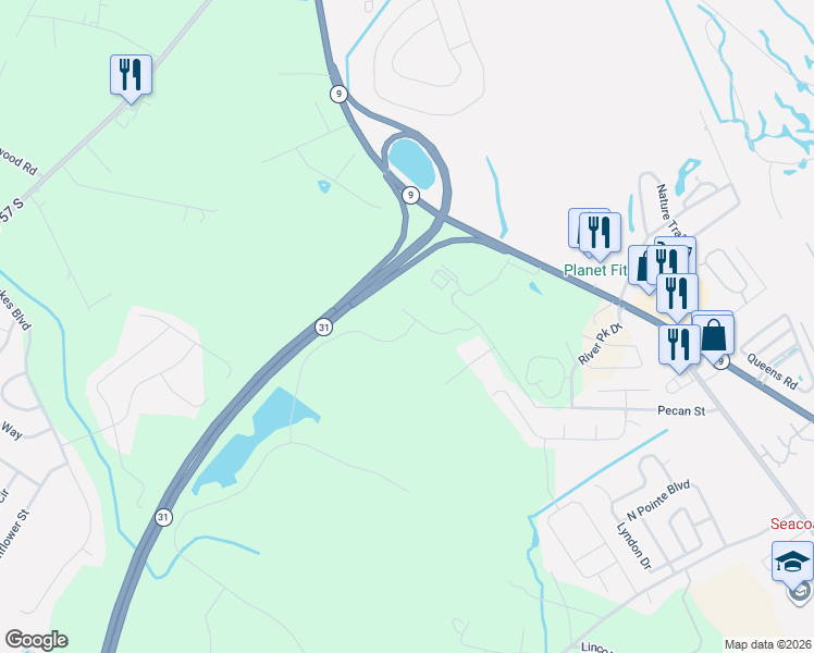 map of restaurants, bars, coffee shops, grocery stores, and more near 275 Southwest of in Little River