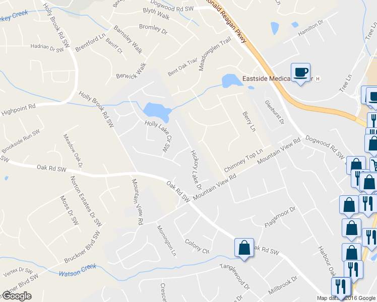 map of restaurants, bars, coffee shops, grocery stores, and more near 1681 Hickory Lake Dr in Snellville