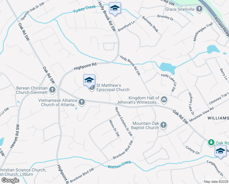 map of restaurants, bars, coffee shops, grocery stores, and more near 1575 Meadow Oak Drive in Snellville