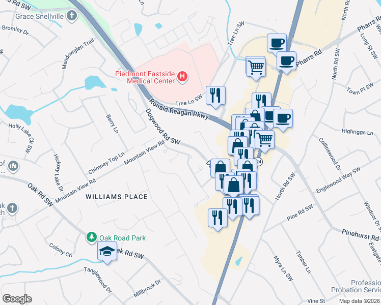 map of restaurants, bars, coffee shops, grocery stores, and more near 1985 Stockton Walk Lane in Snellville