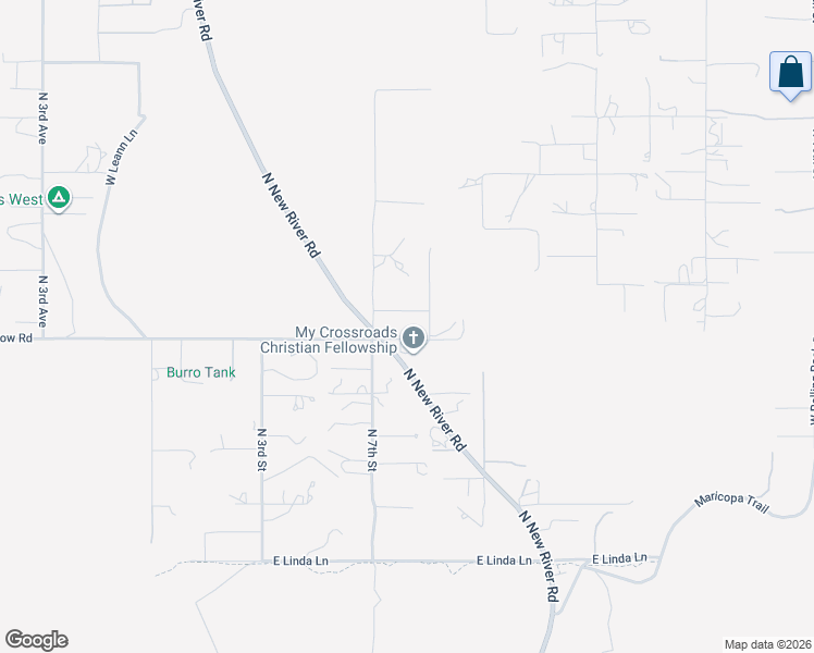 map of restaurants, bars, coffee shops, grocery stores, and more near 42425 North New River Road in Phoenix