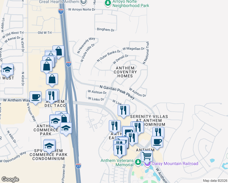 map of restaurants, bars, coffee shops, grocery stores, and more near 3727 West Ashton Court in New River
