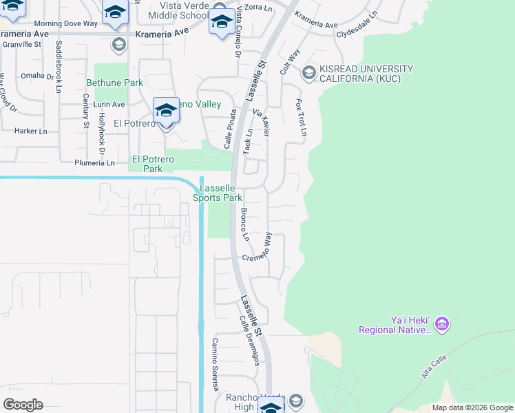 map of restaurants, bars, coffee shops, grocery stores, and more near 26045 Yearling Court in Moreno Valley