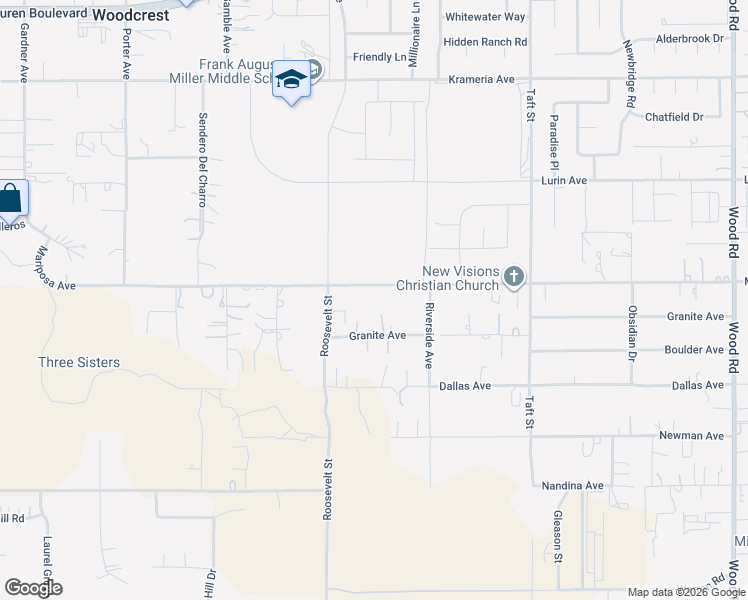 map of restaurants, bars, coffee shops, grocery stores, and more near 18136 Granite Avenue in Riverside