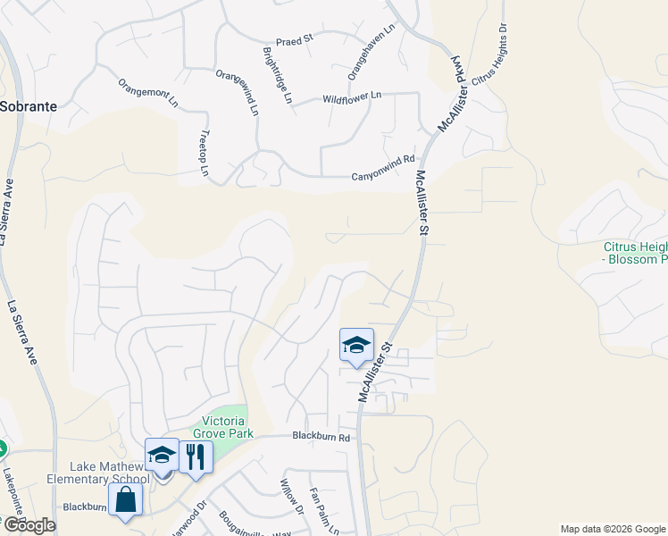 map of restaurants, bars, coffee shops, grocery stores, and more near 17149 Deep Wood Lane in Riverside