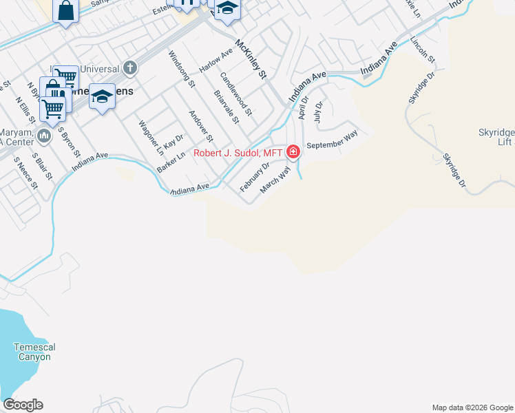 map of restaurants, bars, coffee shops, grocery stores, and more near 3250 Somerdale Street in Corona