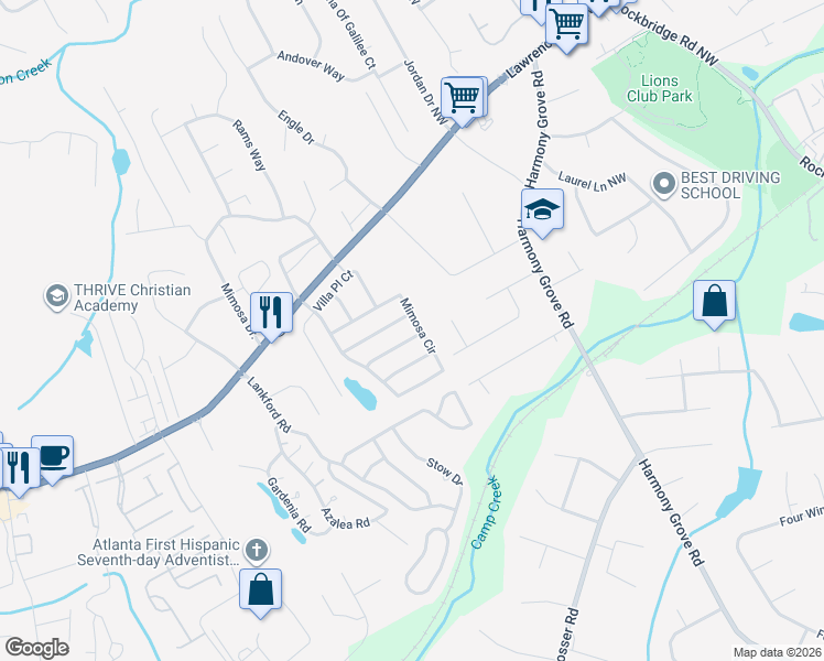 map of restaurants, bars, coffee shops, grocery stores, and more near 5846 Rue Villa Lane in Tucker
