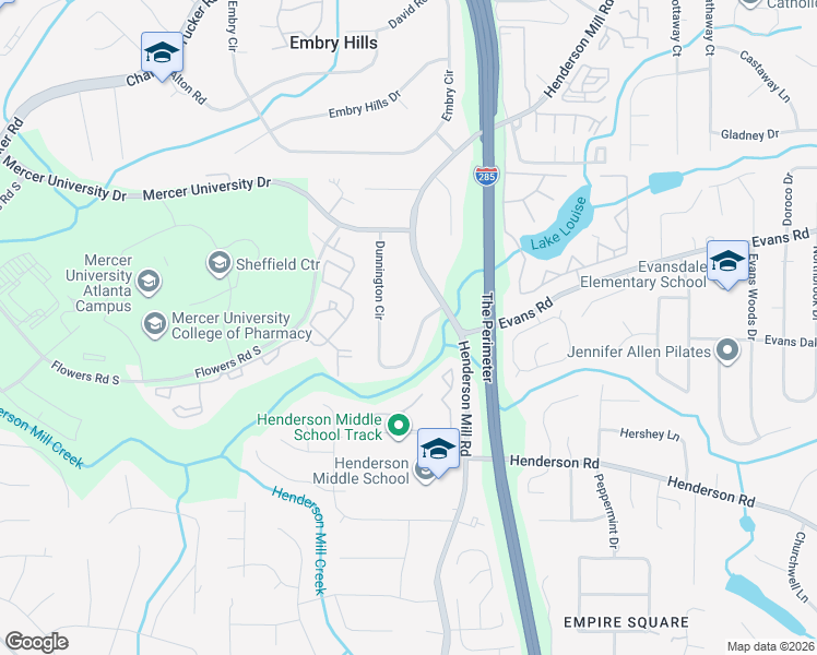 map of restaurants, bars, coffee shops, grocery stores, and more near 2863 Dunnington Circle in Atlanta