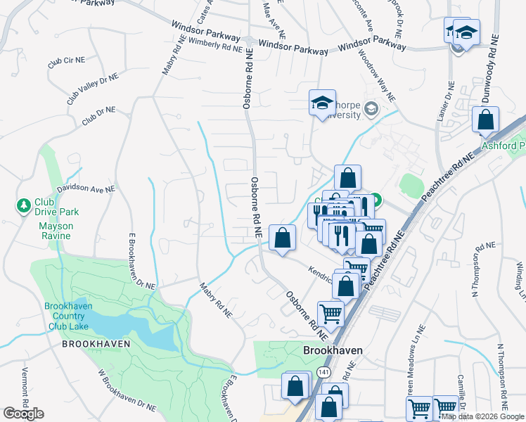 map of restaurants, bars, coffee shops, grocery stores, and more near 1151 Oakbrook Way in Atlanta