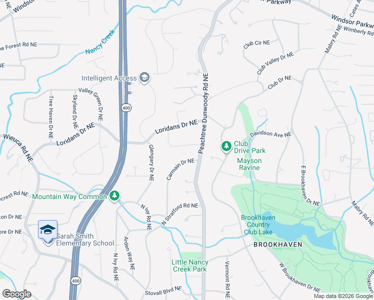 map of restaurants, bars, coffee shops, grocery stores, and more near 4380 Carmain Drive Northeast in Atlanta