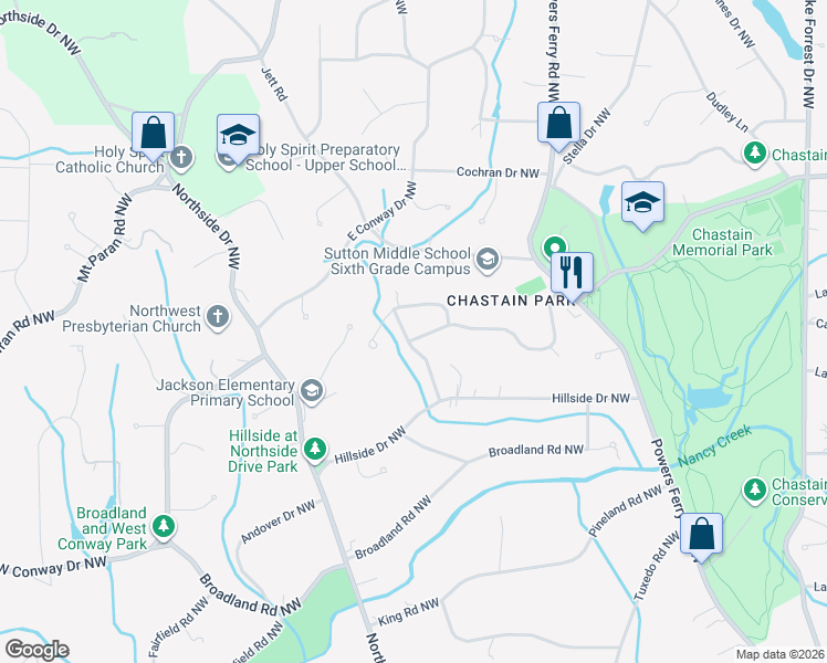 map of restaurants, bars, coffee shops, grocery stores, and more near 454 Blanton Road Northwest in Atlanta