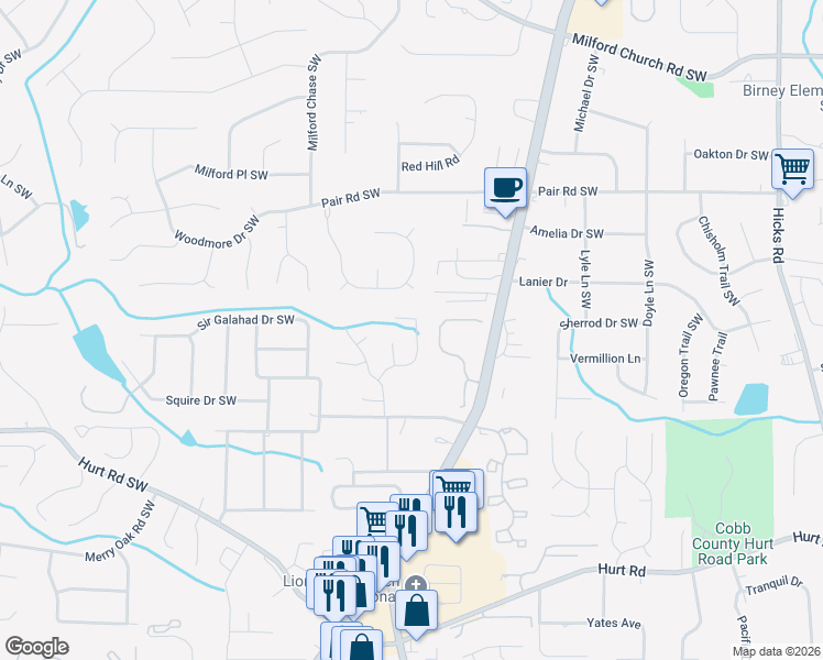 map of restaurants, bars, coffee shops, grocery stores, and more near 1345 Velvet Creek Way Southwest in Marietta
