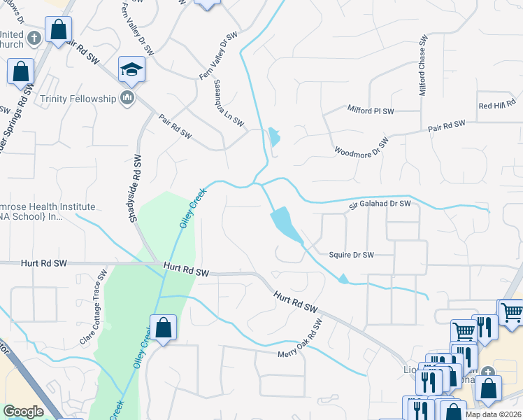 map of restaurants, bars, coffee shops, grocery stores, and more near 3391 Old Tennessee Road Southwest in Marietta