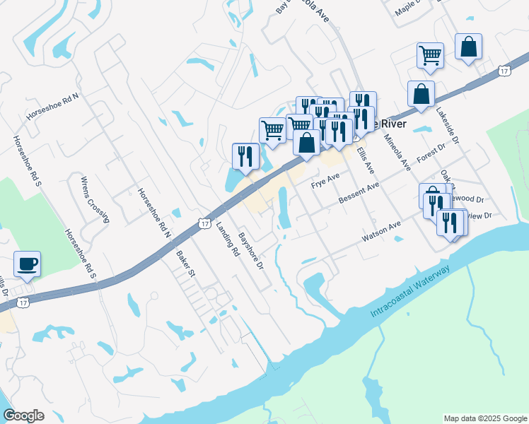 map of restaurants, bars, coffee shops, grocery stores, and more near 4335 Indian Hill Road in Little River