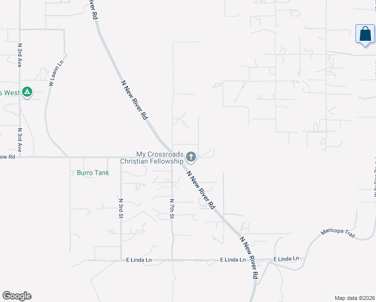 map of restaurants, bars, coffee shops, grocery stores, and more near 42425 North New River Road in Phoenix